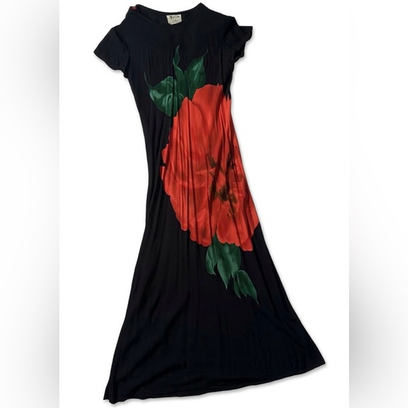Jeffrey & Dara Black Maxi Dress with Red Floral Print - Picture 2 of 8